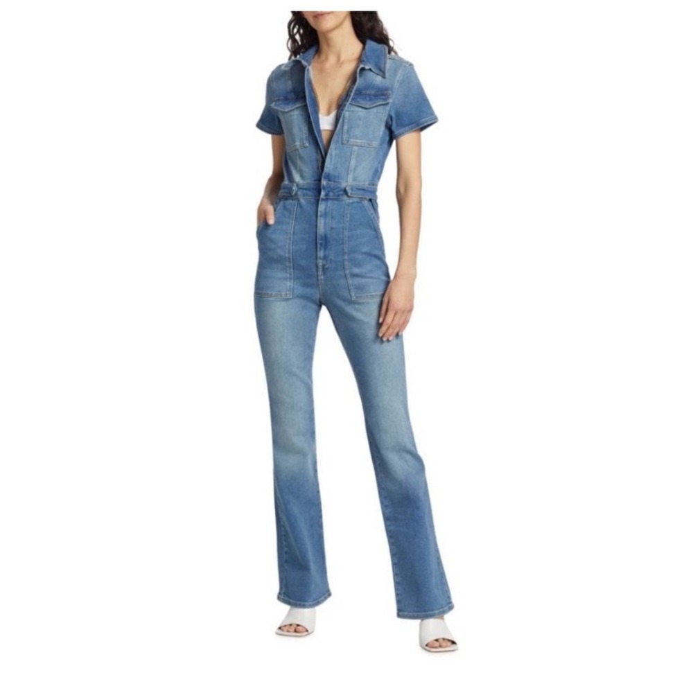 Good American Fit For Success Denim Jumpsuit Women S Blue Utility Zip Front